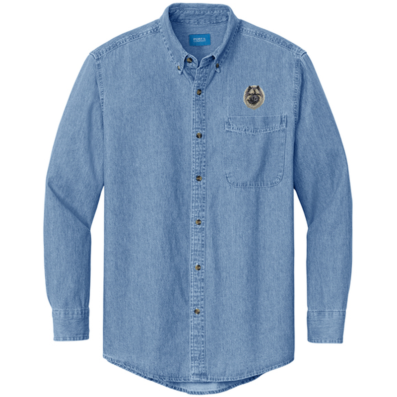 Keeshond Embroidered Men's Denim Shirt