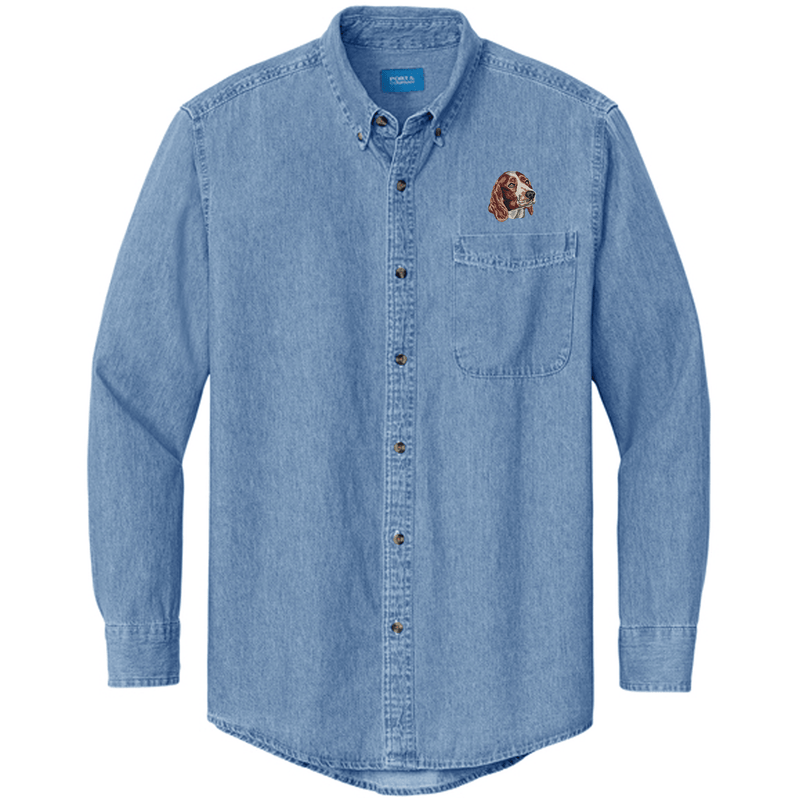 Welsh Springer Spaniel Embroidered Men's Denim Shirt