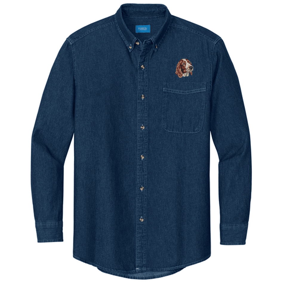 Welsh Springer Spaniel Embroidered Men's Denim Shirt