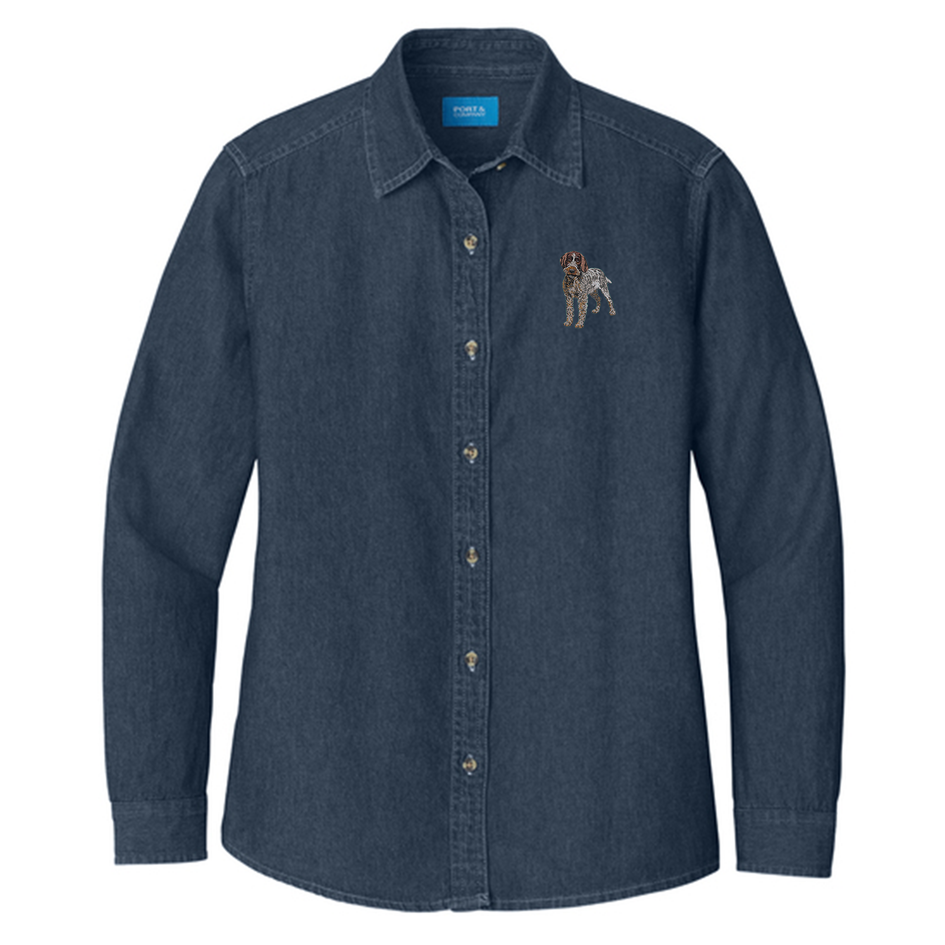 Wirehaired Pointing Griffon Embroidered Women's Denim Shirt
