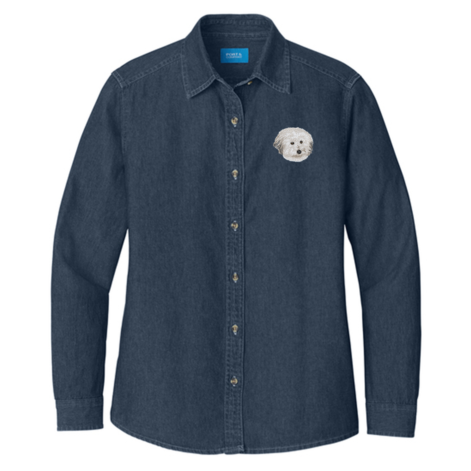Coton de Tulear Embroidered Women's Denim Shirt