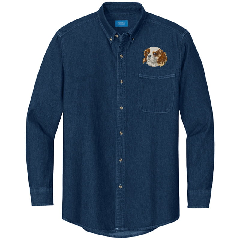 Cavalier King Charles Spaniel Embroidered Men's Denim Shirt