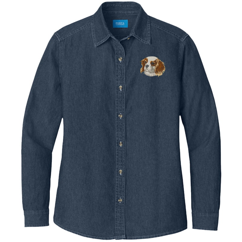 Cavalier King Charles Spaniel Embroidered Women's Denim Shirt