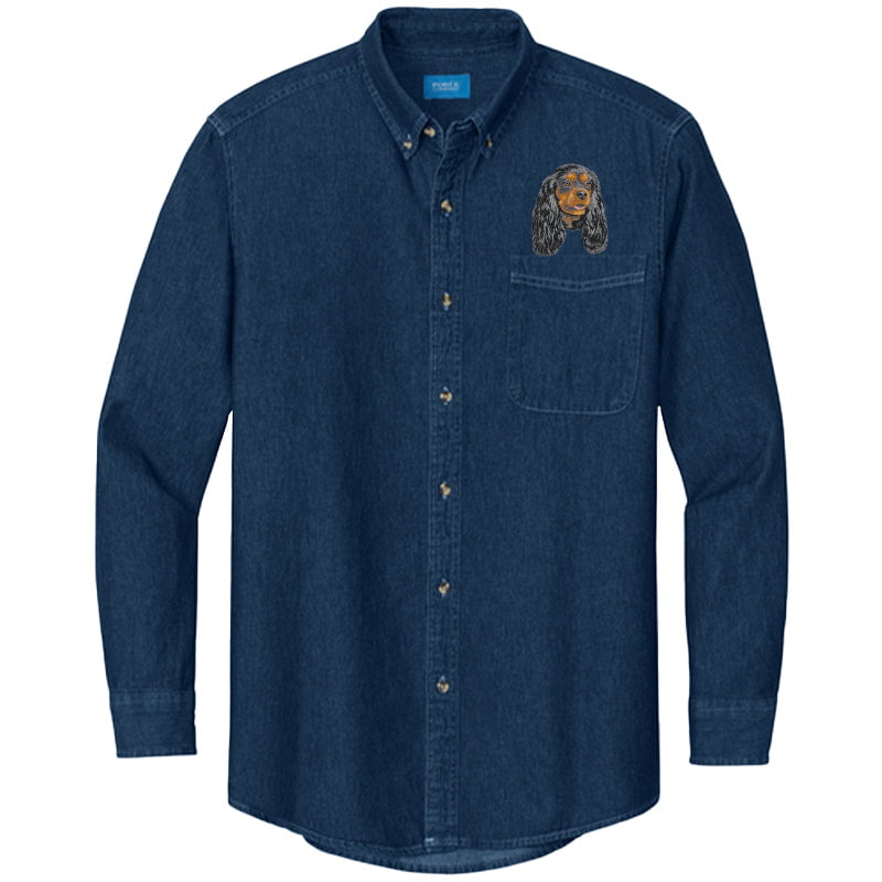 Cavalier King Charles Spaniel Embroidered Men's Denim Shirt