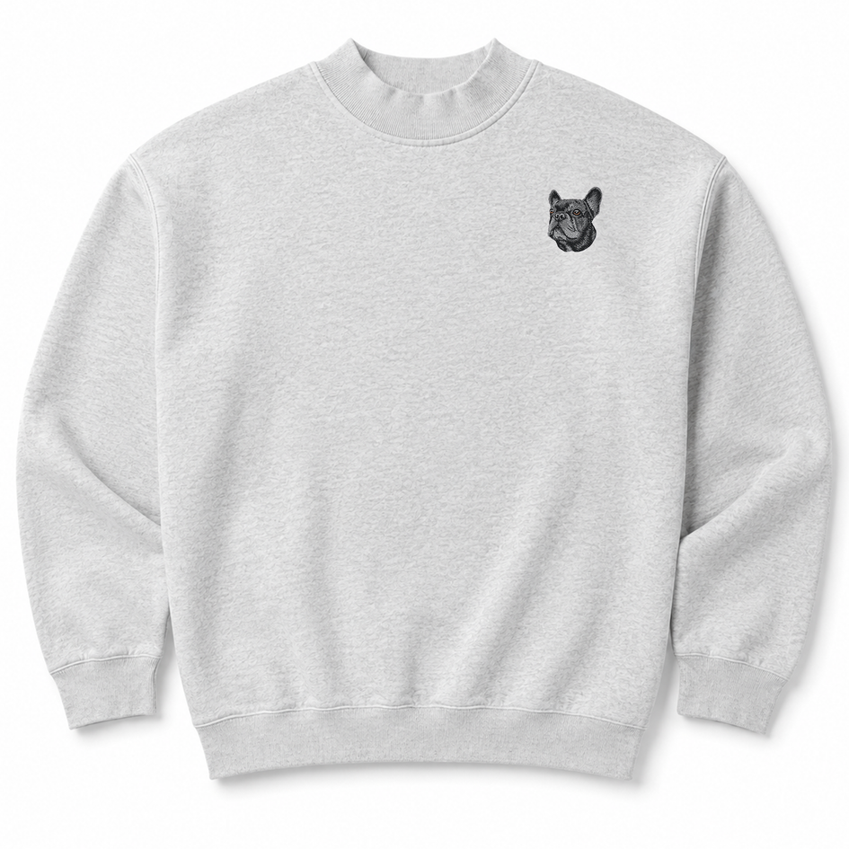 French Bulldog Embroidered Mock Neck Sweatshirt