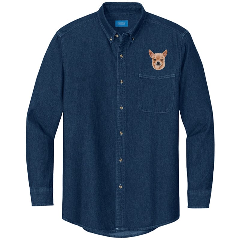 Chihuahua Embroidered Men's Denim Shirt