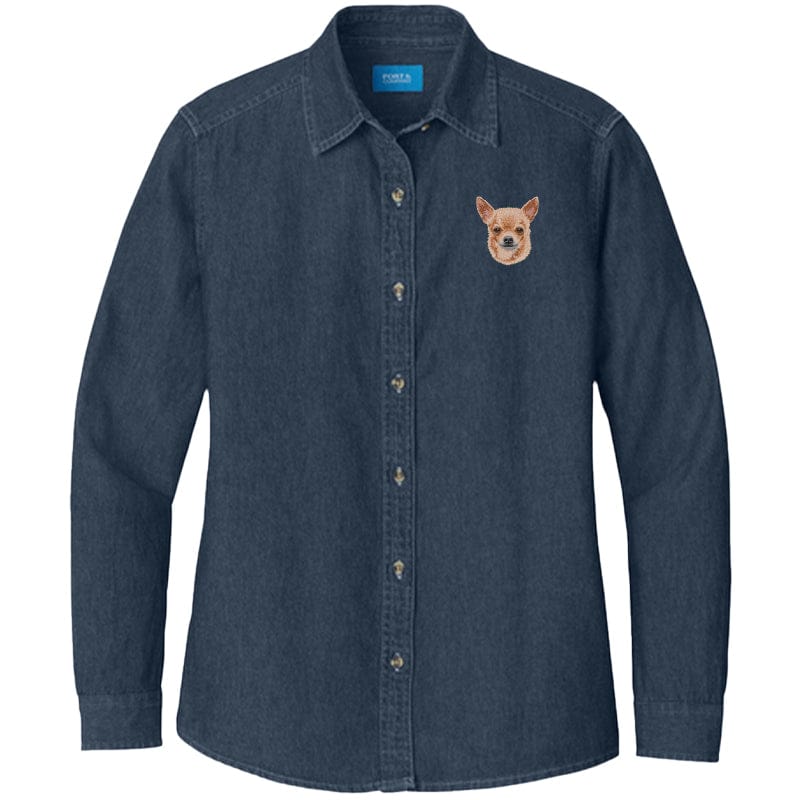 Chihuahua Embroidered Women's Denim Shirt