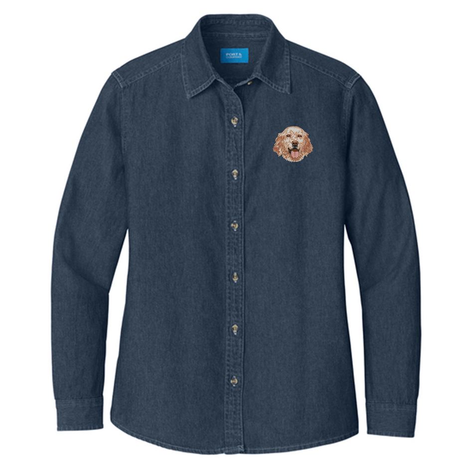 English Setter Embroidered Women's Denim Shirt