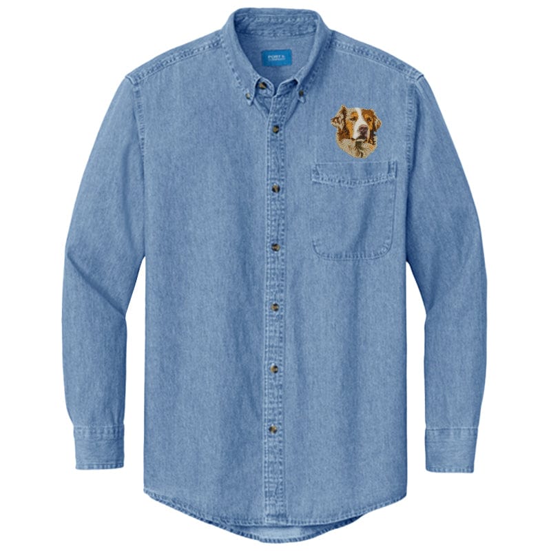 Australian Shepherd Embroidered Men's Denim Shirt