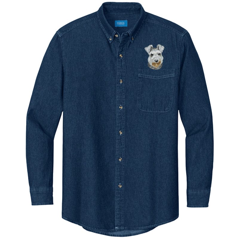 Miniature Schnauzer Embroidered Men's Denim Shirt