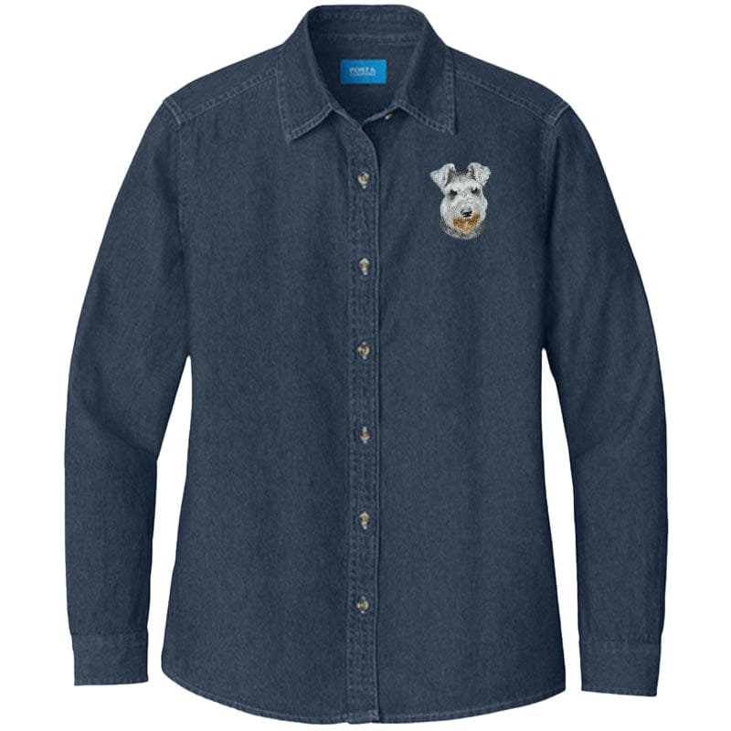 Miniature Schnauzer Embroidered Women's Denim Shirt