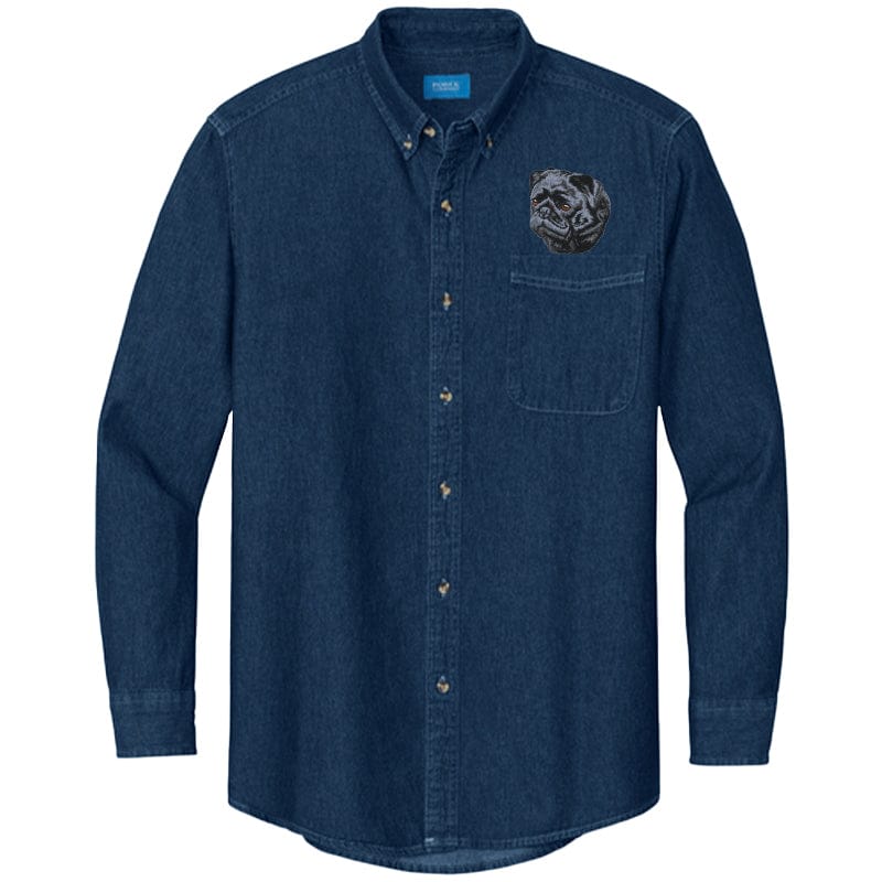 Pug Embroidered Men's Denim Shirt