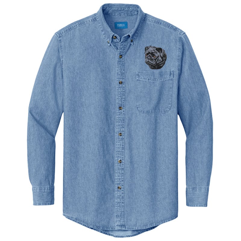 Pug Embroidered Men's Denim Shirt