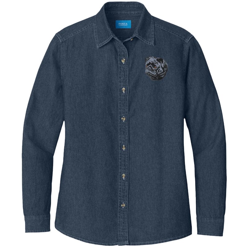 Pug Embroidered Women's Denim Shirt