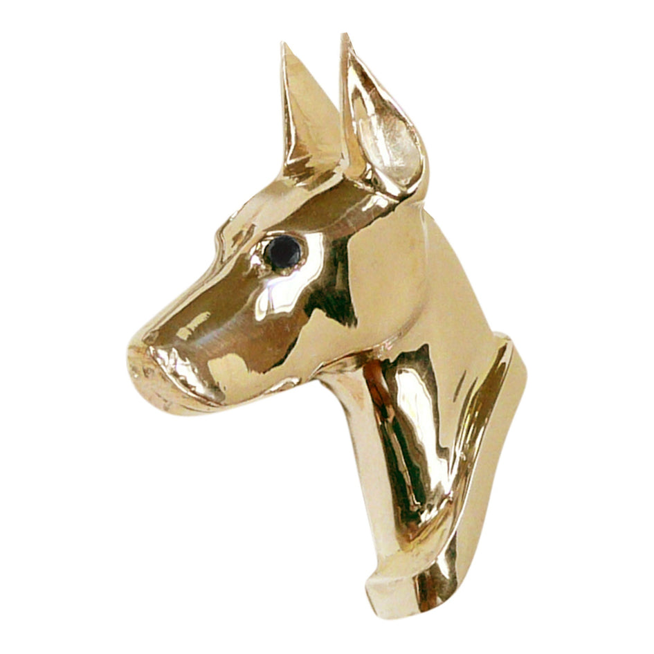 Doberman Pinscher in 14K Gold with Black Diamond Eye Pendant