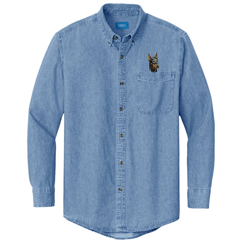 Doberman Pinscher Embroidered Men's Denim Shirt