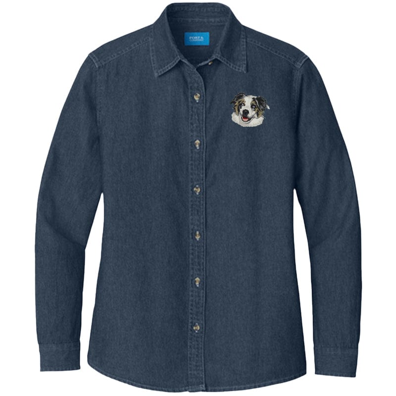 Australian Shepherd Embroidered Women's Denim Shirt