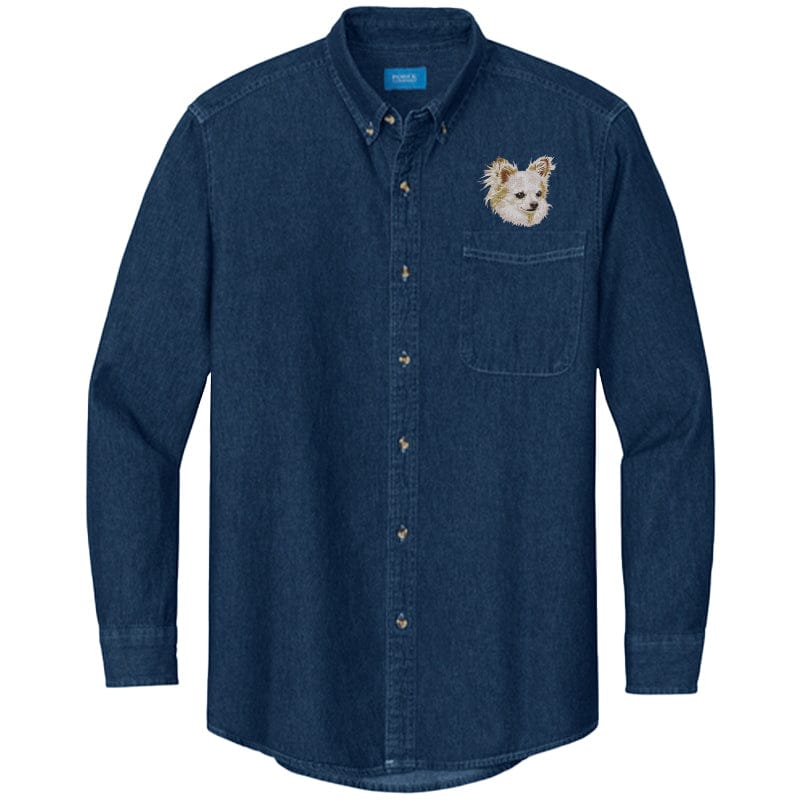 Chihuahua Embroidered Men's Denim Shirt