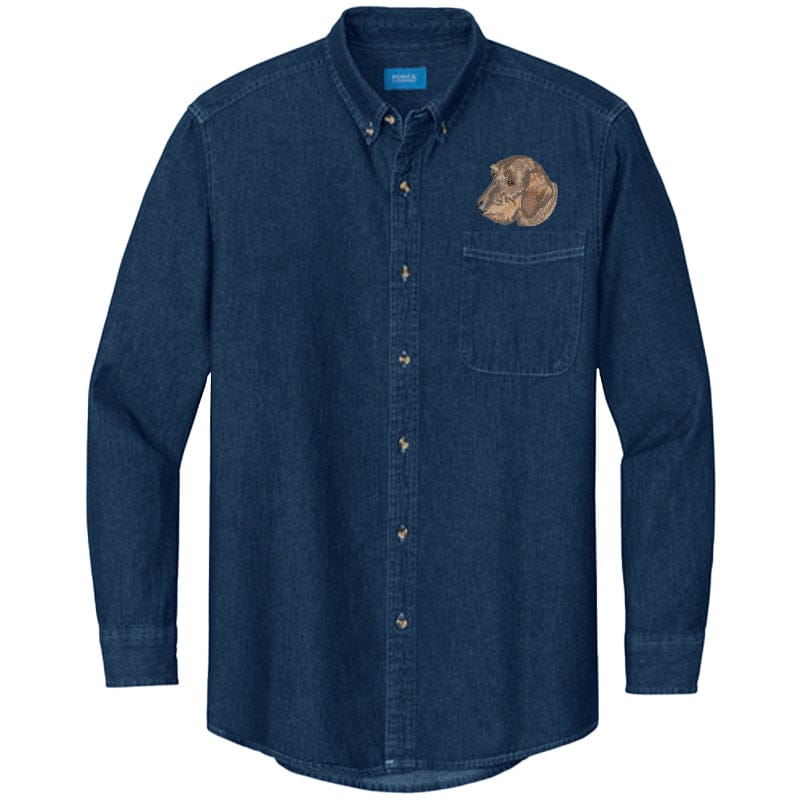 Dachshund Embroidered Men's Denim Shirt