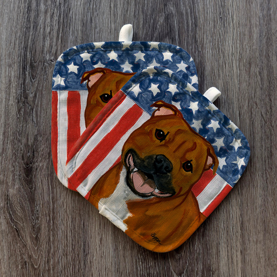 Staffordshire Bull Terrier Americana Pot Holder Set