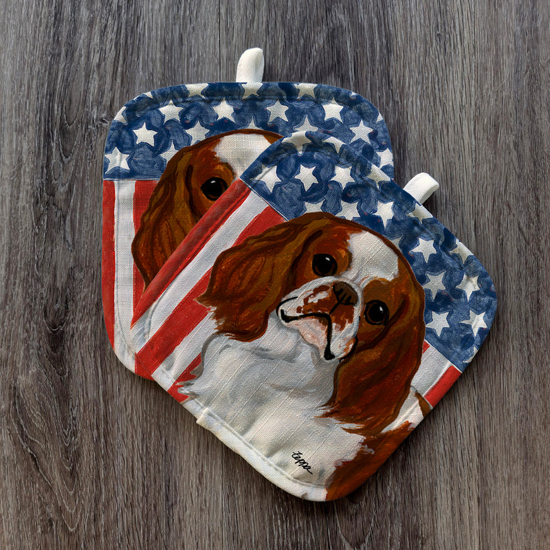 English Toy Spaniel  Americana Pot Holder Set