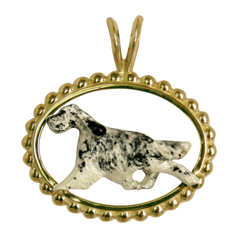 English Setter Custom Enamel  in 14K Gold Classic Rope Pendant