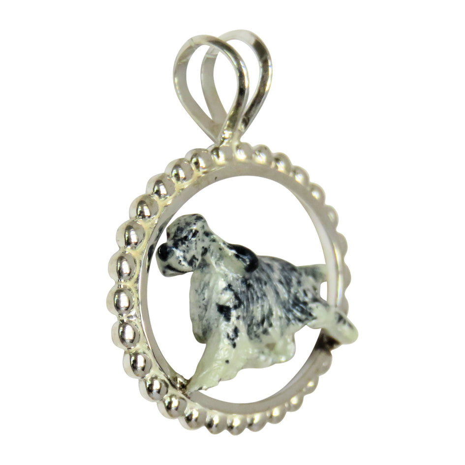 English Setter Custom Enamel in Sterling Silver Classic Rope Pendant