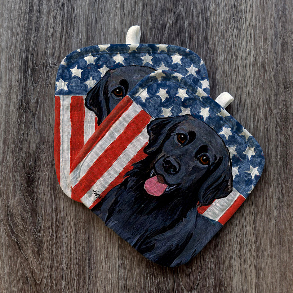 Flat-Coated Retriever  Americana Pot Holder Set