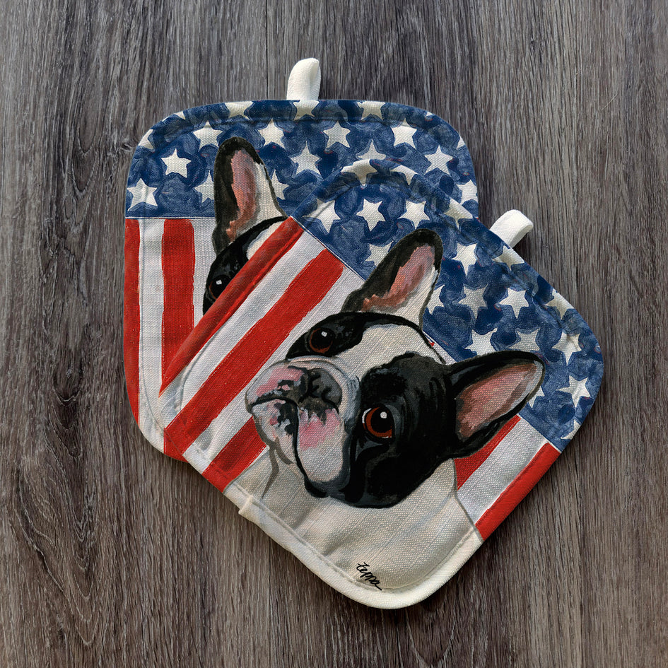 French Bulldog  Americana Pot Holder Set