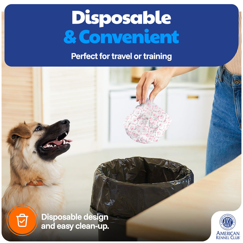 American Kennel Club Female Dog Wrap, Disposable Diapers with Wetness Indicator (L – High Tail (18–27 in), 50, Count)