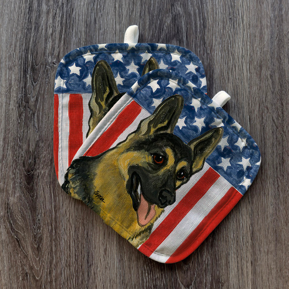 German Shepherd  Americana Pot Holder Set