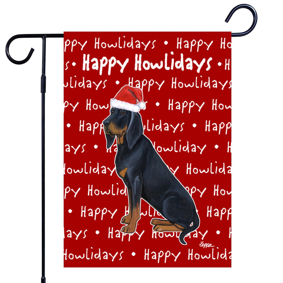 Black Tan Coonhound Happy Howliday's Garden Flag