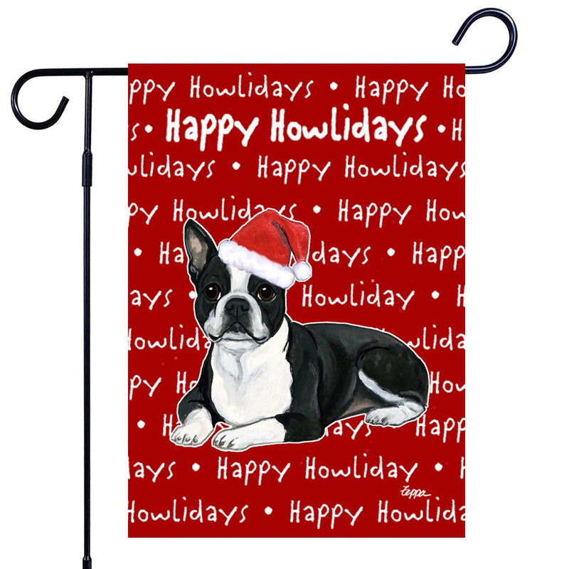 Boston Terrier Lying Happy Howliday's Garden Flag