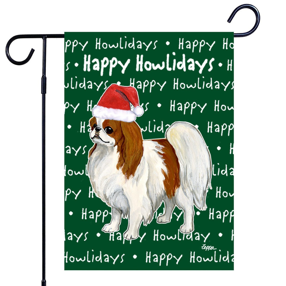 Japanese Chin Happy Howliday's Garden Flag