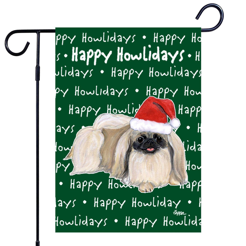 Pekingese Happy Howliday's Garden Flag