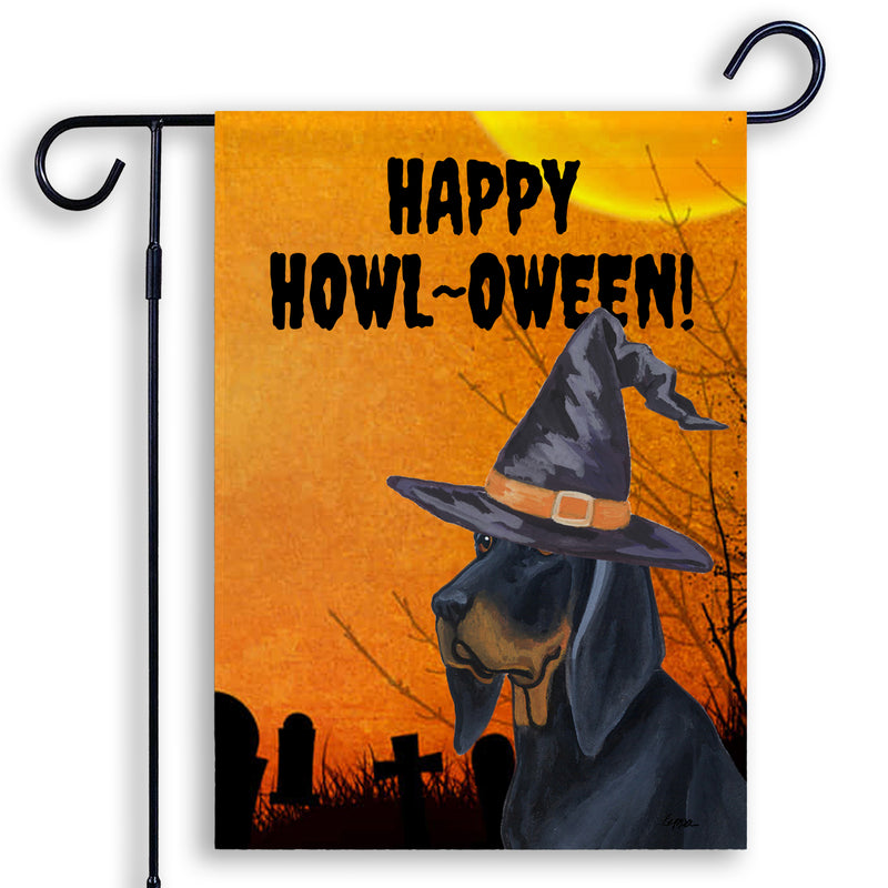 Black and Tan Coonhound HAPPY HOWL-OWEEN Garden Flag