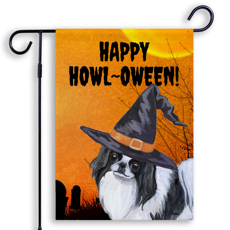 Japanese Chin HAPPY HOWL-OWEEN Garden Flag