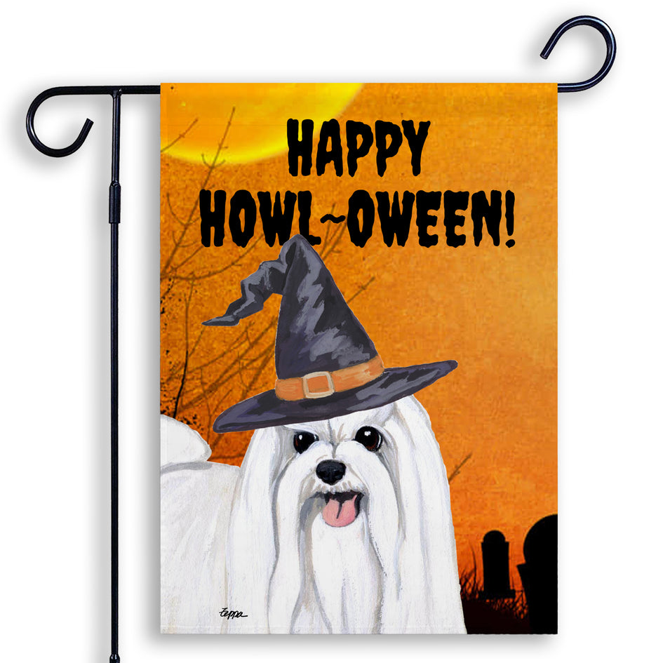 Maltese HAPPY HOWL-OWEEN Garden Flag
