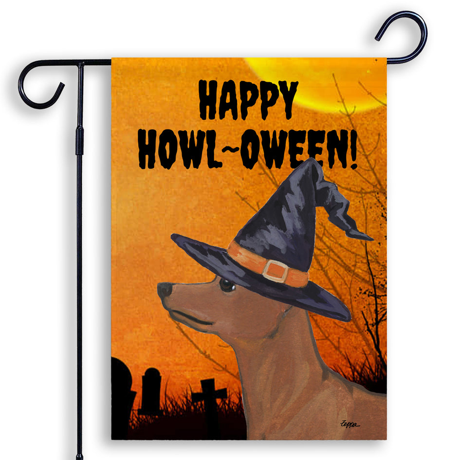 Miniature Pinscher HAPPY HOWL-OWEEN Garden Flag