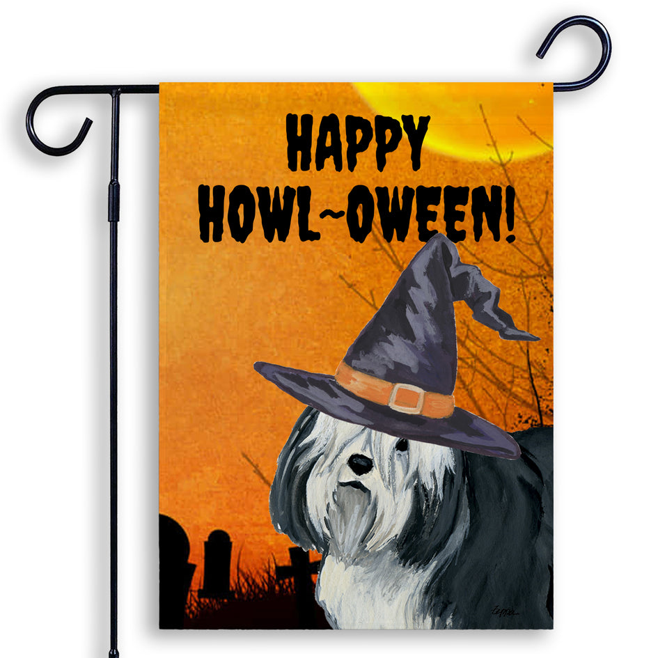 Polish Lowland Sheepdog HAPPY HOWL-OWEEN Garden Flag
