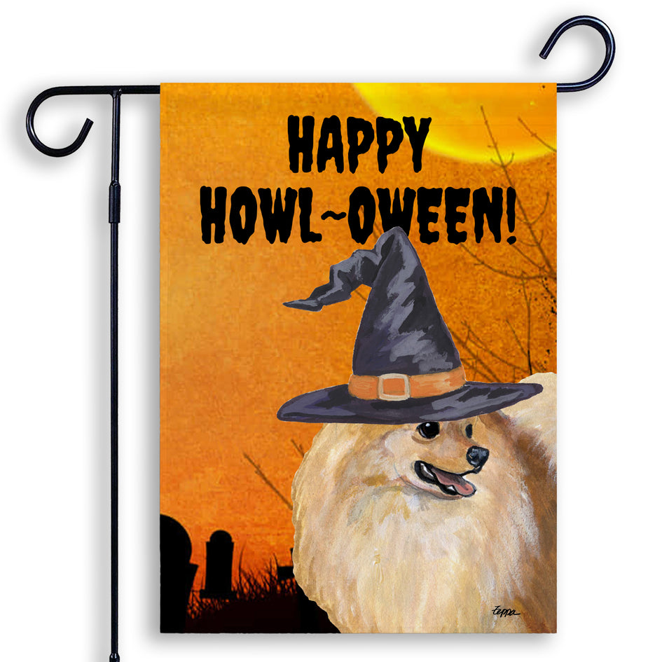 Pomeranian HAPPY HOWL-OWEEN Garden Flag