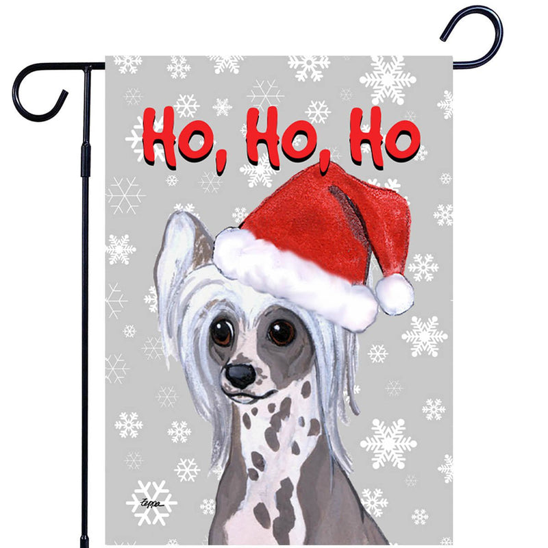 Chinese Crested Ho Ho Ho Holidays Garden Flag
