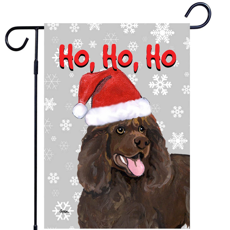 Irish Water Spaniel Ho Ho Ho Holidays Garden Flag
