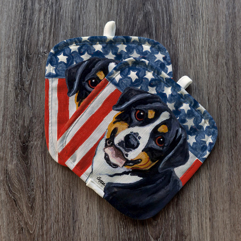 Greater Swiss Mountain Dog  Americana Pot Holder Set