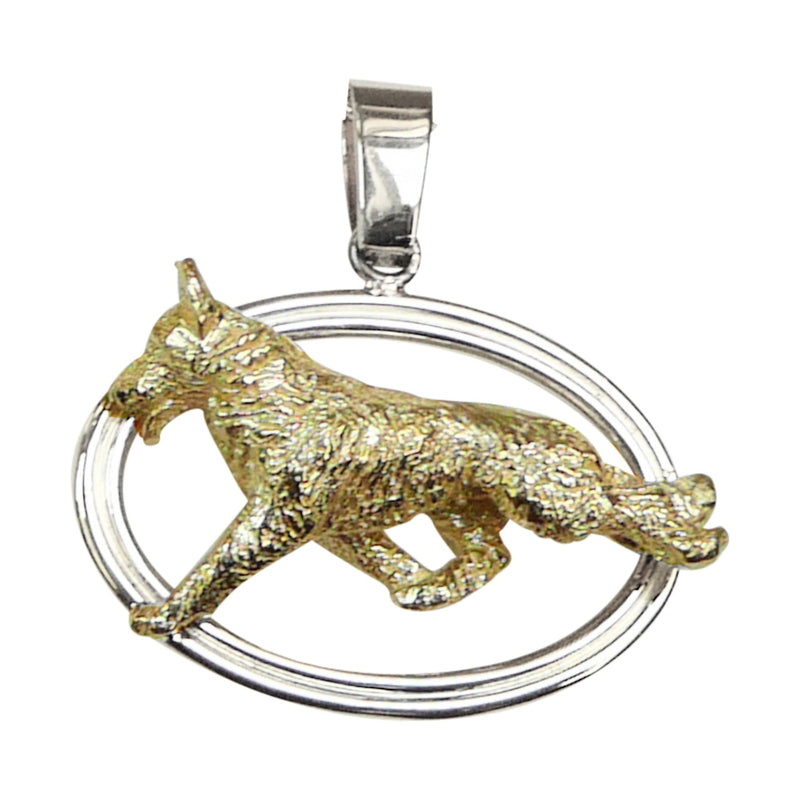 German Shepherd Dog in 14K Gold with Sterling Silver Double Oval Pendant