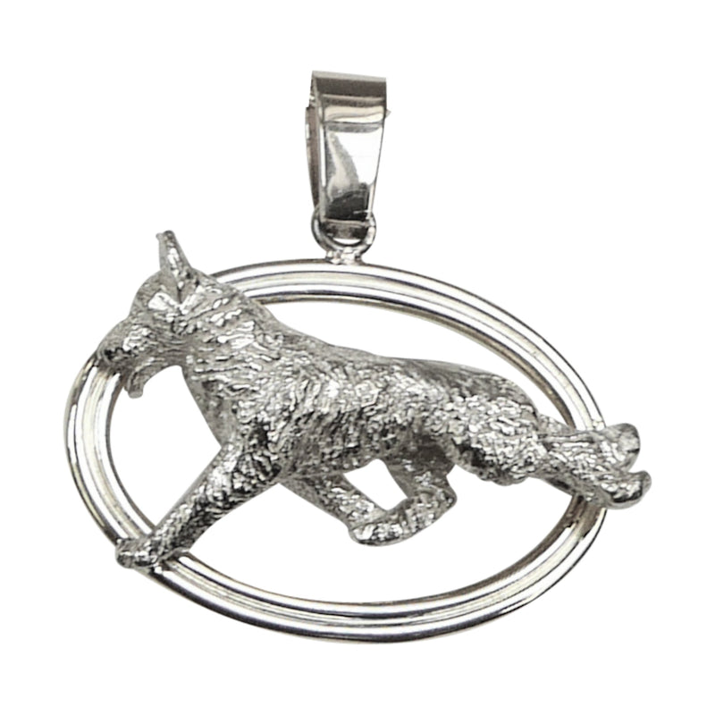 German Shepherd Dog Custom Enamel in Sterling Silver Double Oval Pendant