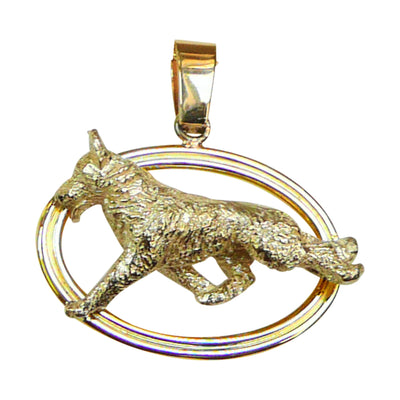 German Shepherd Dog in 14K Gold Double Oval Pendant