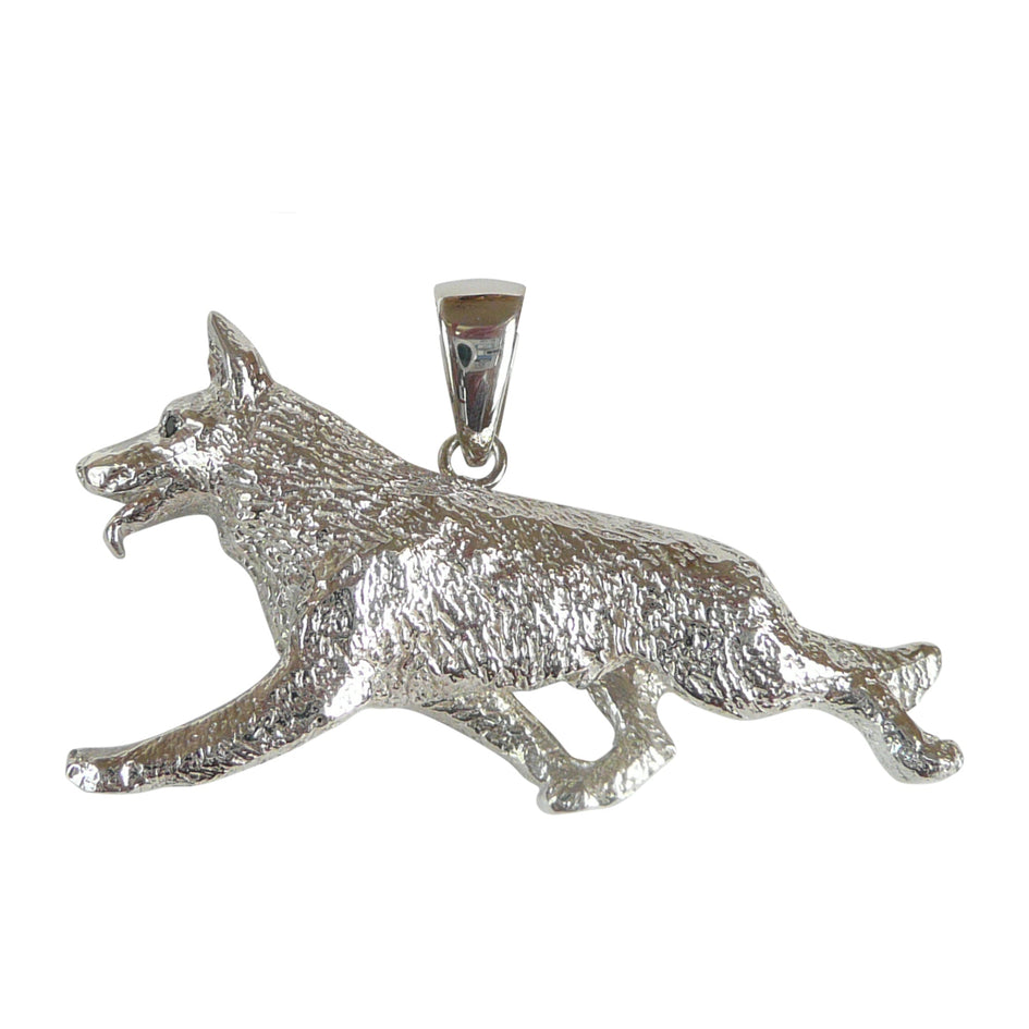 German Shepherd Dog Trotting in Sterling Silver Pendant