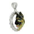 German Shepherd Dog Custom Enamel  in Sterling Silver Classic Rope Pendant
