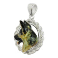 German Shepherd Dog Custom Enamel  in Sterling Silver Classic Rope Pendant